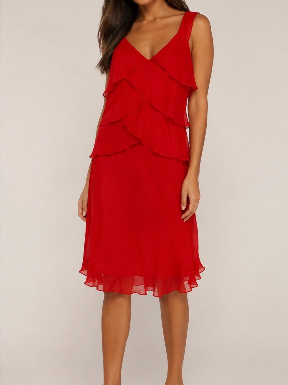 Donna Morgan Red Silk Layered Cocktail Dress Size 8 Feminine Luxury